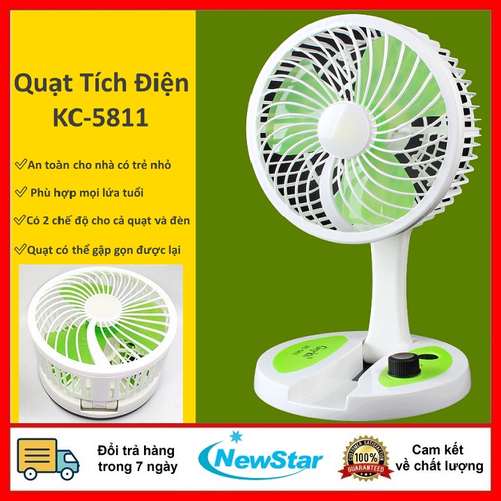 Quạt tròn tích điện gấp gọn, Quạt sạc tích điện gấp gọn Folding Fan KC-5811 có đèn led.