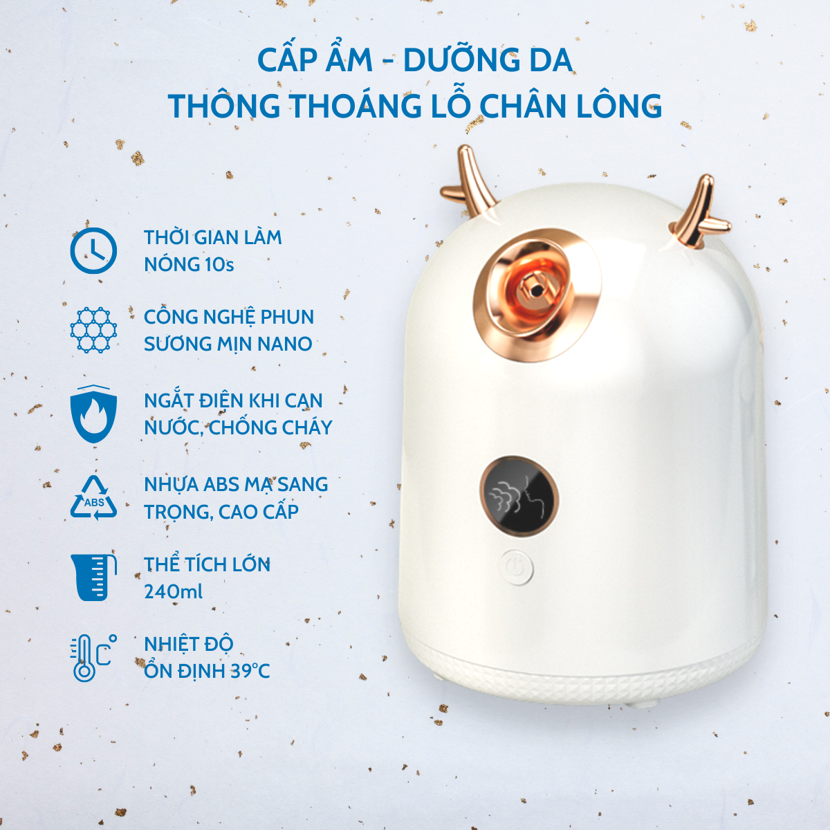 Máy xông mặt cao cấp xông hơi nóng xông mũi phun sương tạo độ ẩm tuần hoàn máu làm sáng giảm stress bảo vệ sức khoẻ sắc đẹp ChiKo Kids