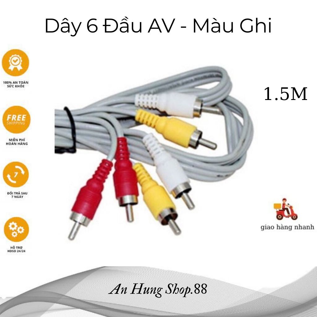 Dây truyền tín hiệu âm thanh và hình ảnh 3 màu. 3 đầu av ra 3 đầu av. dài 1.5m. hàng đẹp.