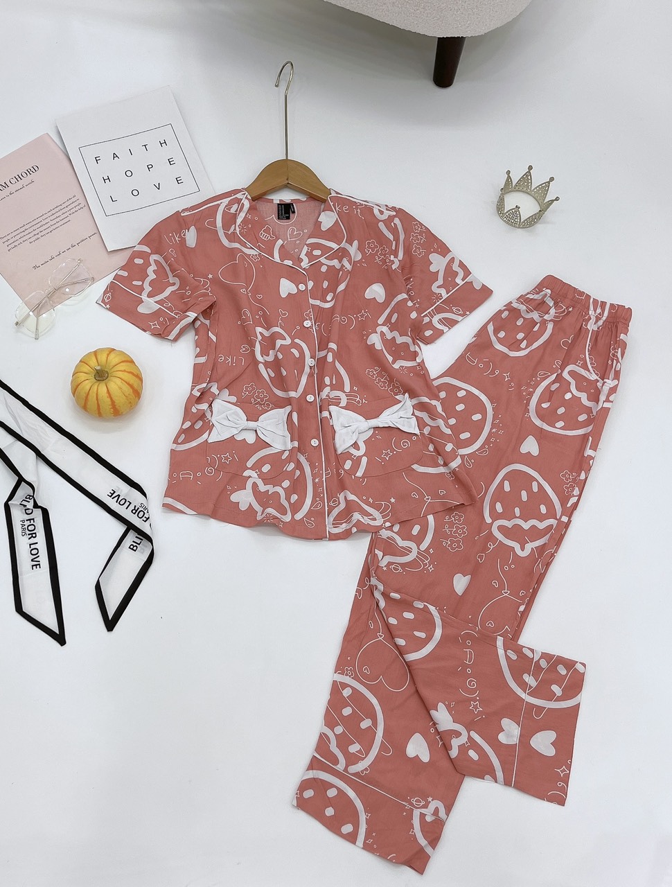 Bộ tole lanh quần dài 2 túi nơ hàng VNXK