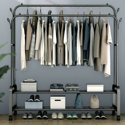 Giá Kệ Treo Quần Áo Giàn Phơi Quần Áo Kệ Phơi Đồ 2 Thanh 2 Tầng Thông Minh 3 Trong 1 Phong Cách Hàn Quốc