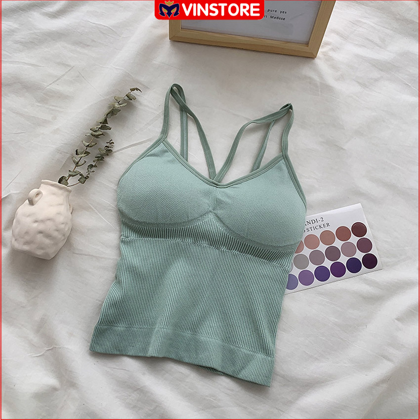 Áo Croptop 2 dây có mút ngực Vinstore FUR11, áo ngực nữ ôm body sexy chất thun tăm mềm mại thời trang