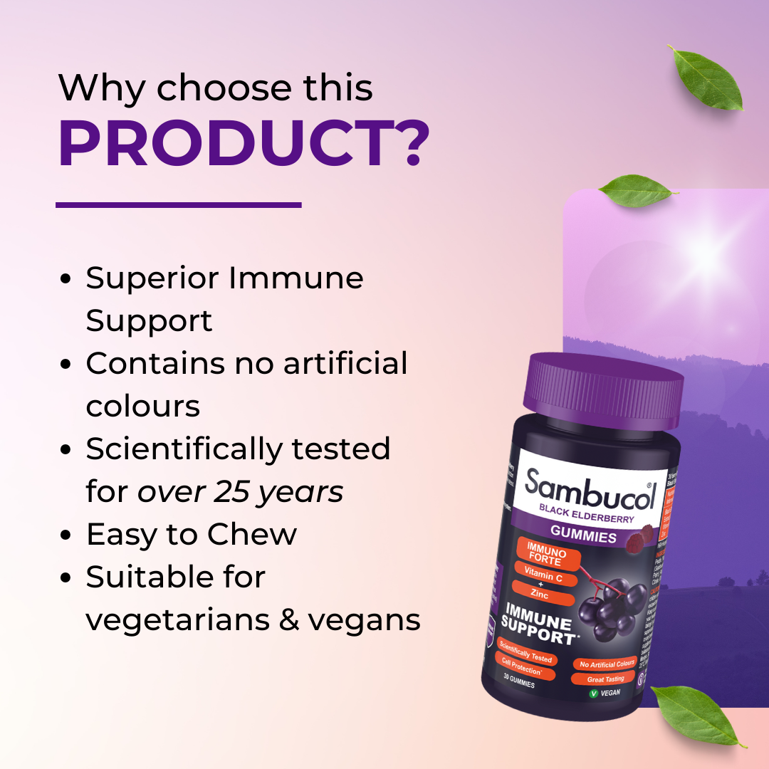 Why choose Sambucol Immuno Forte, PLUS Vitamin C + Zinc, Support Immune, 30 Gummies