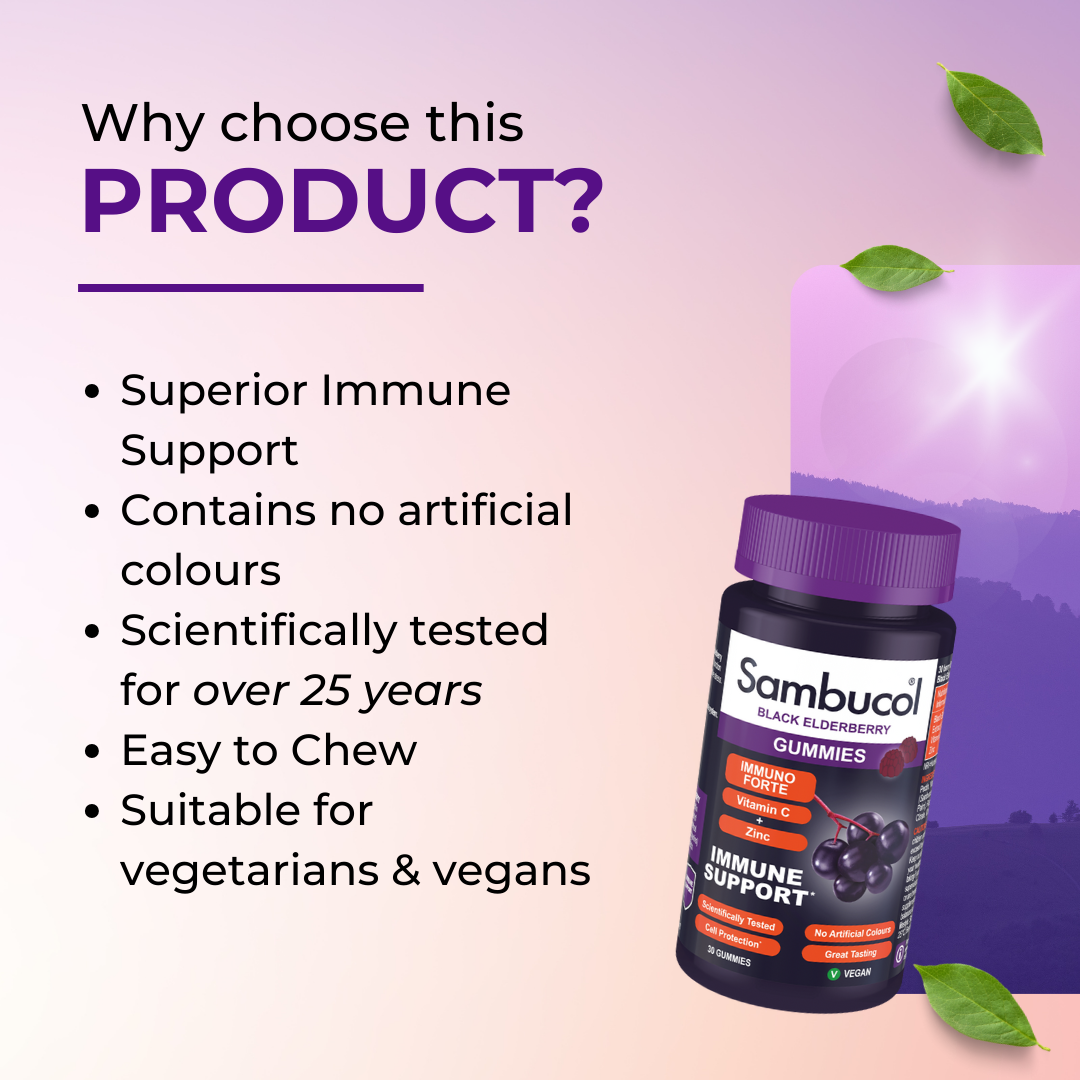 Why Choose Sambucol Immuno Forte, PLUS Vitamin C + Zinc, Support Immune, 30 Gummies