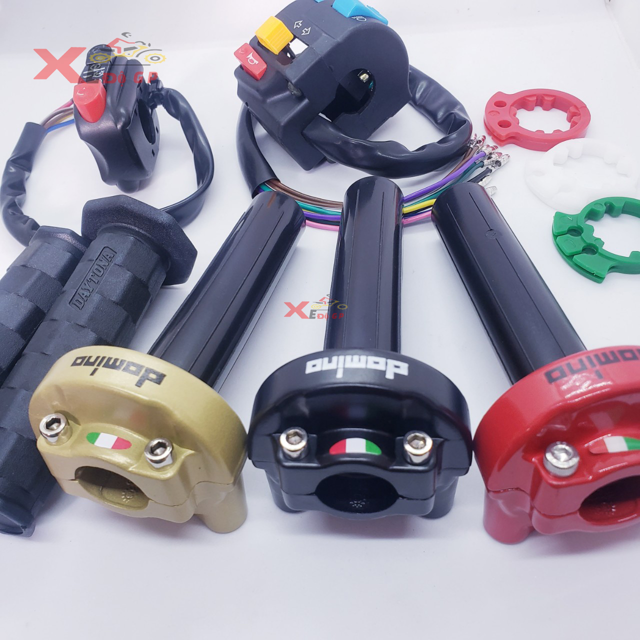 COMBO Cùm tăng tốc domino, cùm công tắc fz Tặng bao tay daytona gắn xe máy exciter winner sirius wave...