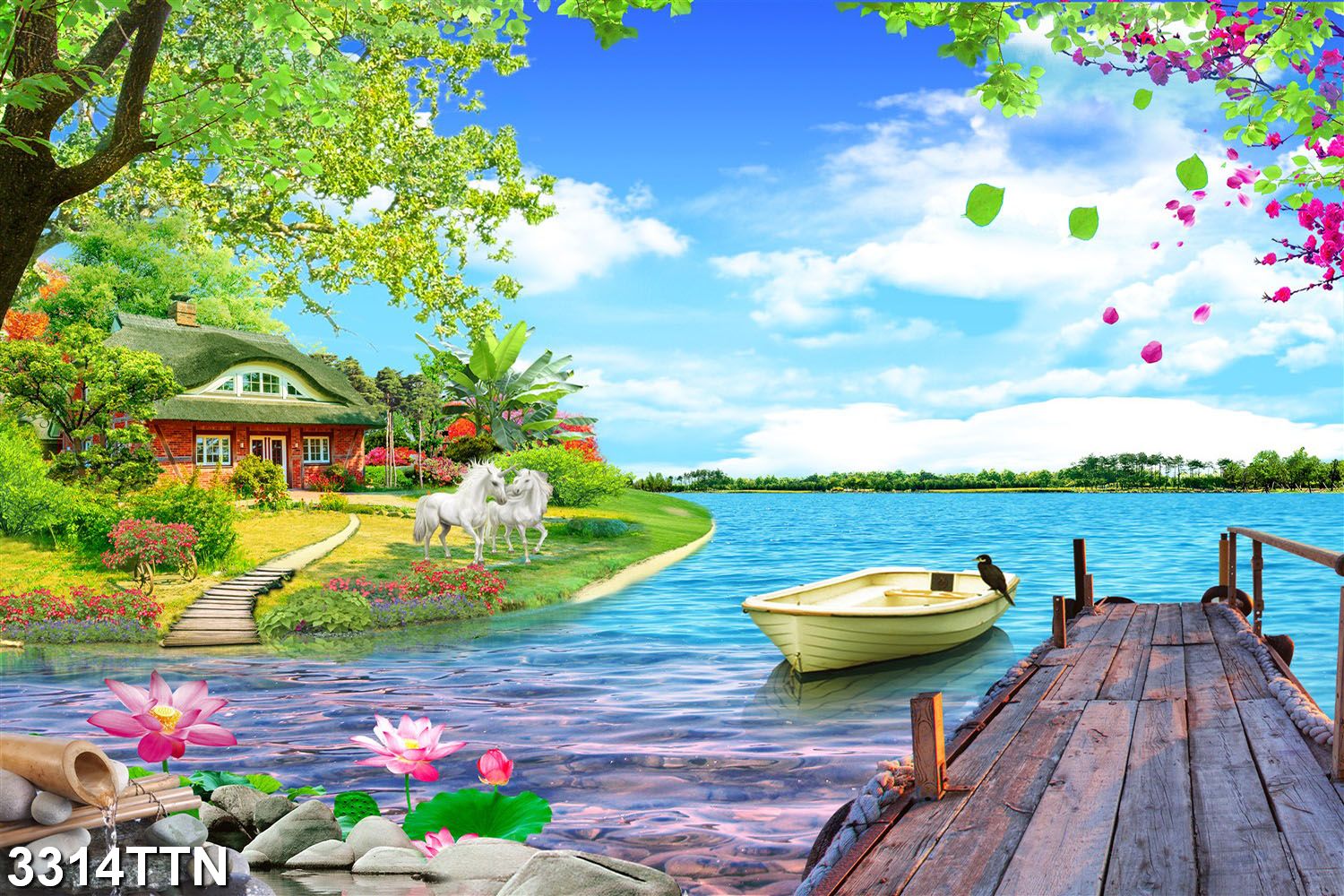 Rẻ vô địch - tranh dán tường 3d - decal dán tường 3d - tranh phong thủy - tranh phong cảnh beautiful house247 - m3314