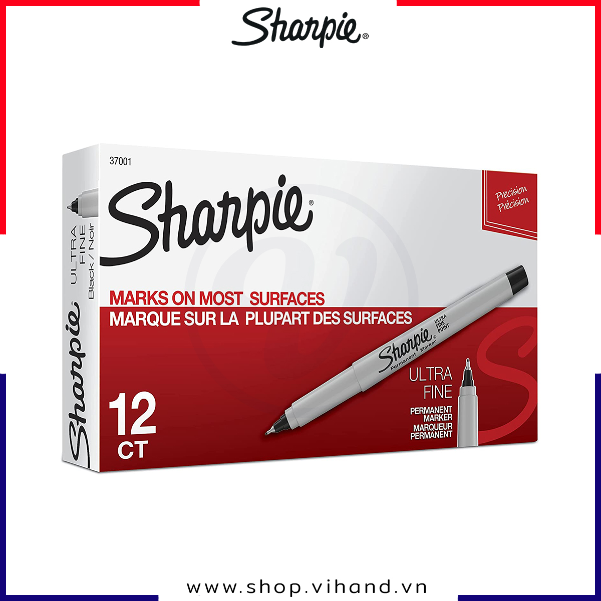 Hộp 12 cây bút lông dầu không phai ngòi kim Sharpie Ultra Fine - Màu đen