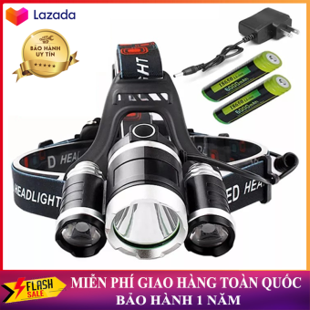 ( LED TRẮNG ) Đèn Pin Đội Đầu Sạc Điện Máy Xanh - (Đèn Tốt )Đèn Pin Đội Đầu Siêu Sáng - Đèn Pin Led Siêu Sáng Đội Đầu 3 Bóng (Đen) Nhiều Chế Độ Tặng Kèm Pin Và Sạc, Bảo Hành 1 Năm.