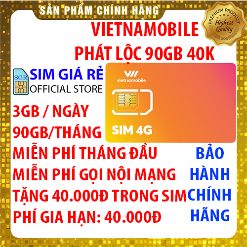 Freeship - chưa kích hoạt. sim 4g vietnamobile phát lộc có 90gb/tháng gói 3gb/ngày + tặng 40.000đ trong tài khoản - đã có sẵn miễn phí sẵn tháng đầu - miễn phí gọi nội mạng - shop sim giá rẻ