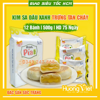 Bánh pía kim sa đậu xanh Tân Huê Viên 12 bánh bánh pía trứng muối tan chảy đặc sản Sóc Trăng