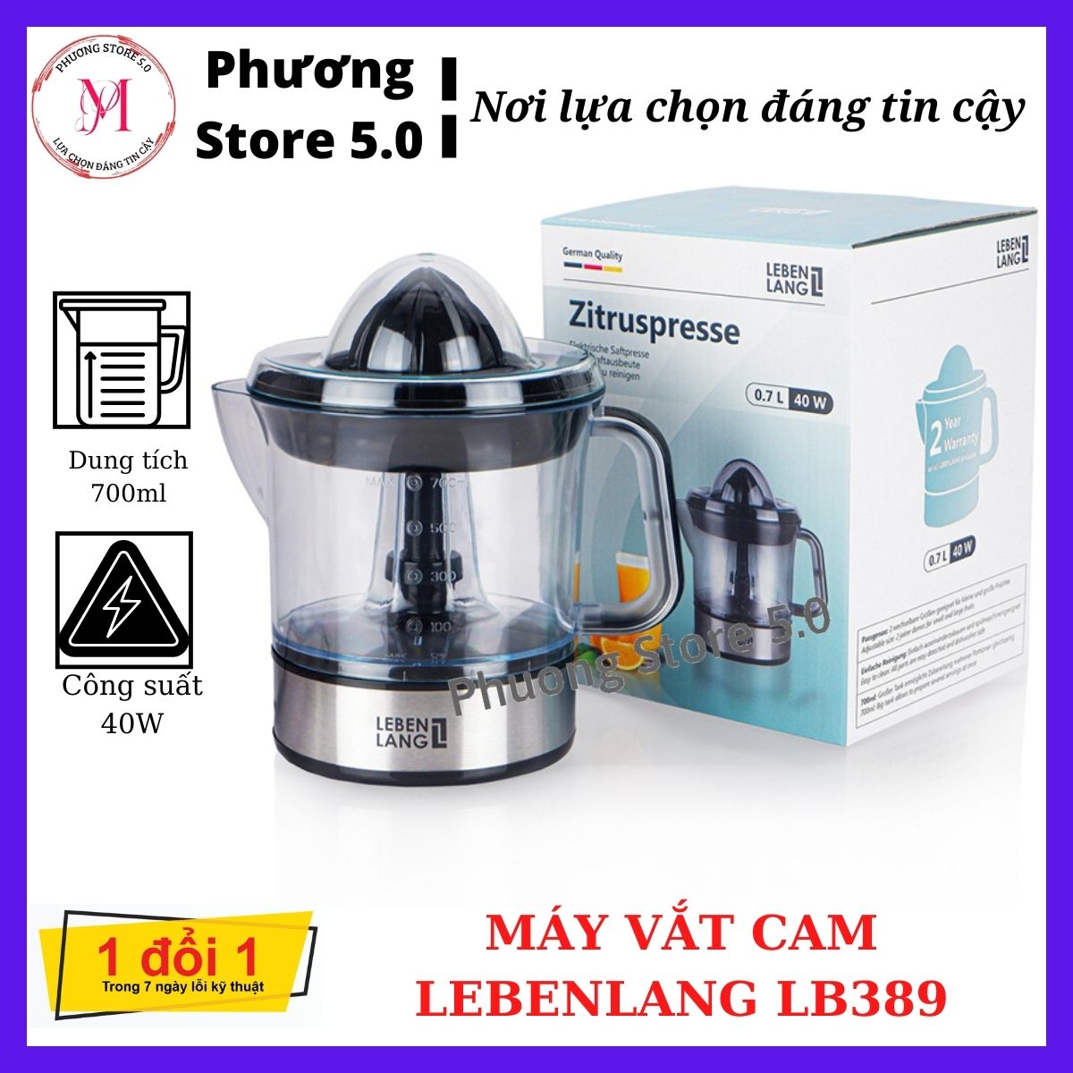 Máy vắt cam, máy ép - máy vắt cam lebenlang lb389 công suất 40w, xoay hai chiều, bảo hành 12 tháng