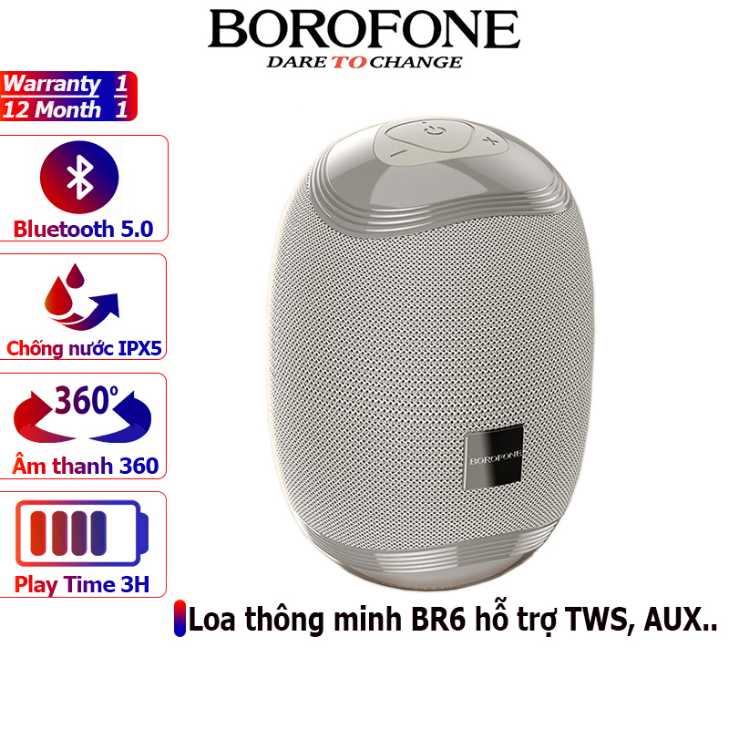Loa di động không dây borofone br6 nhỏ gọn, bass khỏe, hỗ trợ bluetooth 5.0 kết nối 2 loa cùng lúc tws - chính hãng