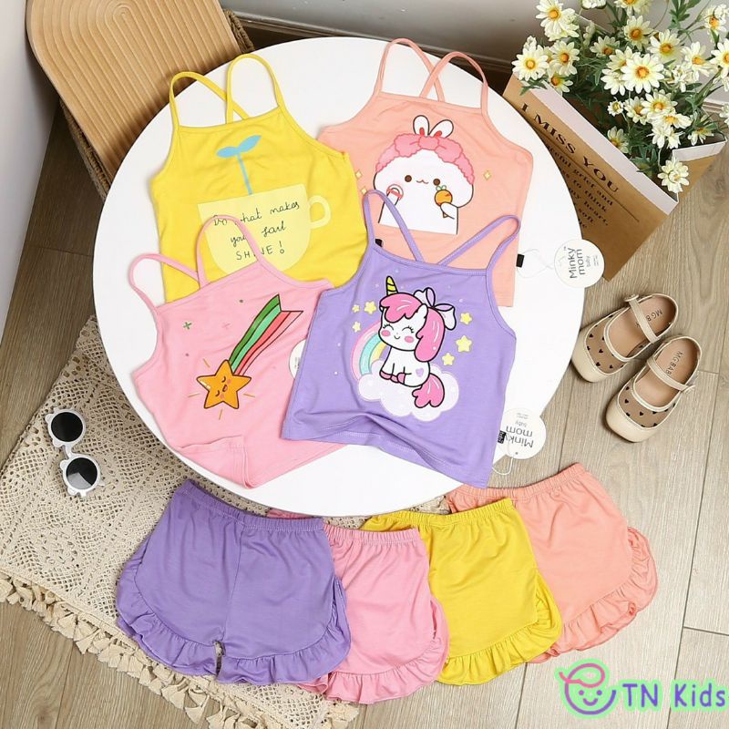 Bộ 2 dây thun lạnh Minky Mom họa tiết bé gái - Đồ bộ 2 dây cho bé