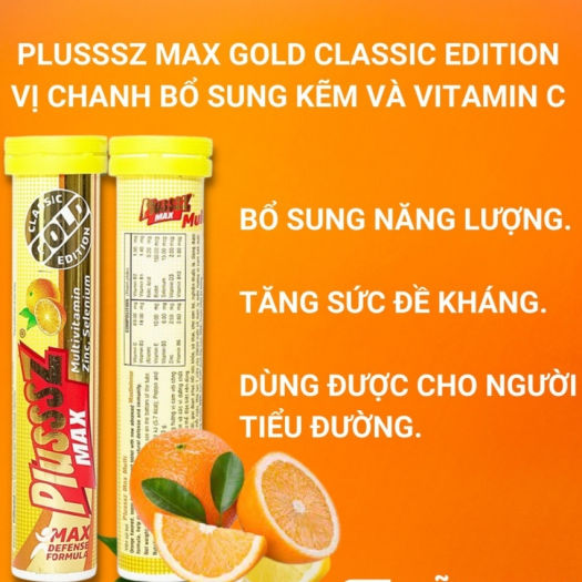 [HCM]Vitamin C viên sủi tăng sức đề kháng Plusssz Gold Max Multi vị Cam Bổ sung Vitamin C Tuýp 20 viên Robust