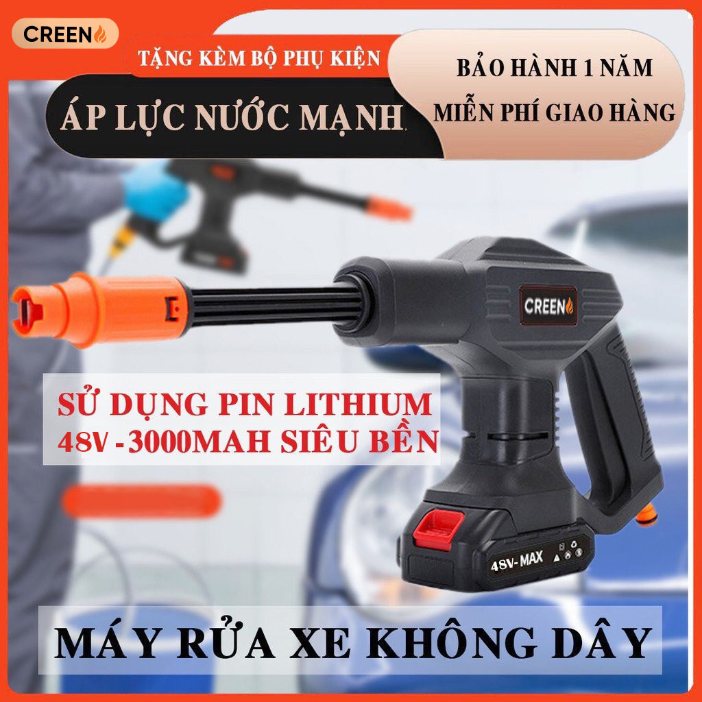 Máy rửa xe không dây, súng xịt rửa áp lực cao pin 48V dung lượng lớn Creen CR-G102 an toàn khi sử dụng