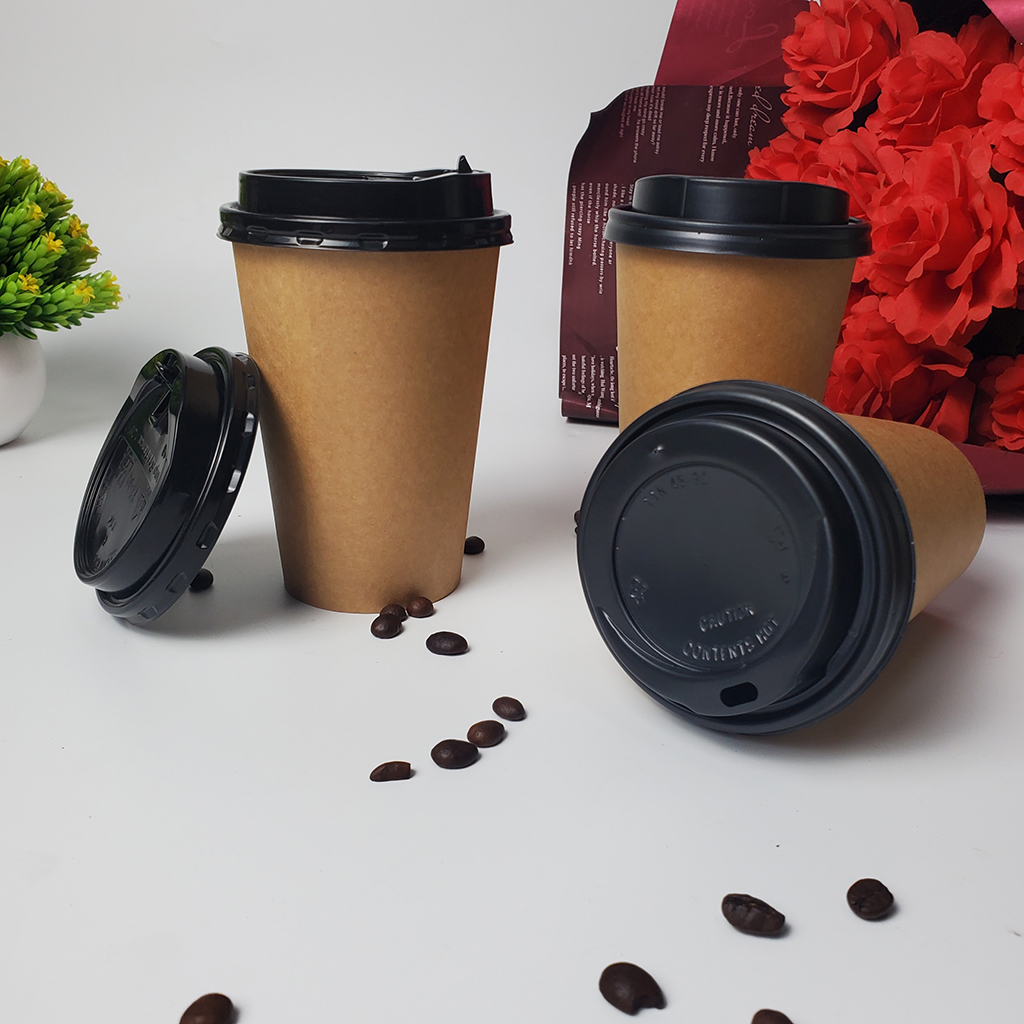 Combo 50 chiếc cốc giấy có nắp nâu trơn 480ml - 16oz