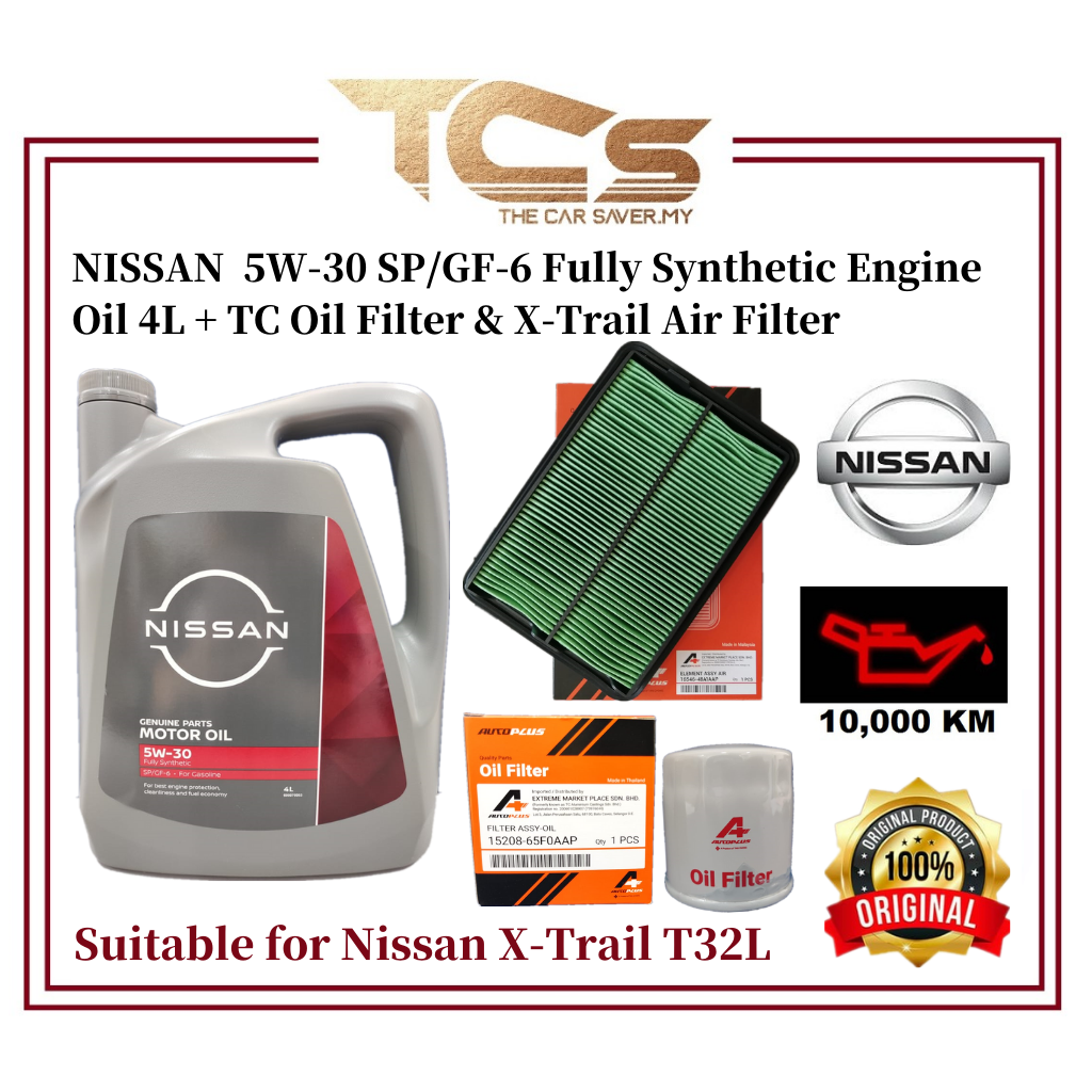 NISSAN 5W-30 SP/GF-6 Fully Synthetic Engine Oil 4L + TC Oil Filter & X-Trail Air Filter