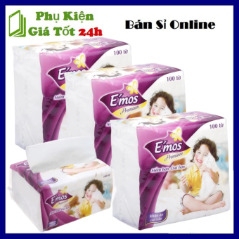 Khăn Giấy Vuông , Giấy Ăn Cao Cấp Emos Khổ Lớn Bịch 70 Tờ Dày Dặn , Mềm Mịn - Khăn Khô Lau Mặt - Khăn Giấy Lụa
