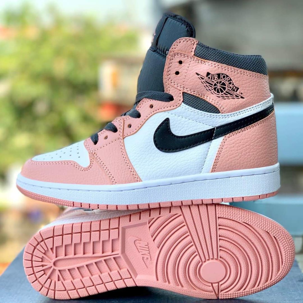 Giày Sneaker Jordan hồng nữ cổ cao bản đẹp tiêu chuẩn, Giày jordan 1 nữ màu hồng nhạt cực xinh dễ phối đồ, giày thể thao jd hồng chất 2022