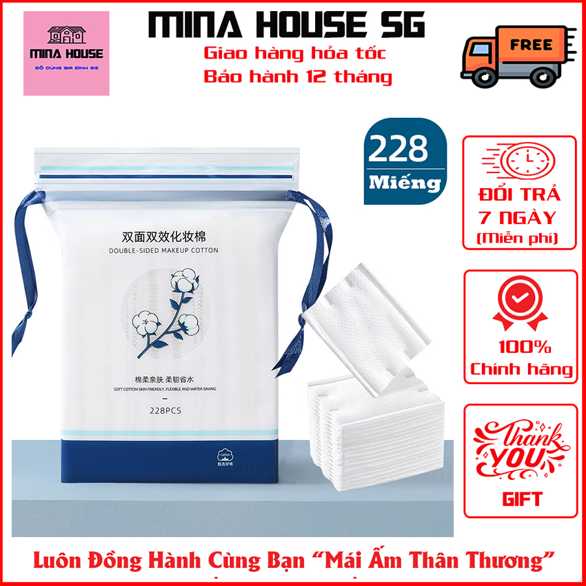 Bông Tẩy Trang Double-Sided Make Up Cotton 228 Miếng Mẫu Mới Thiết Kế Dày Dặn Hai Mặt Khác Biệt Ba Lớp MINA HOUSE SG