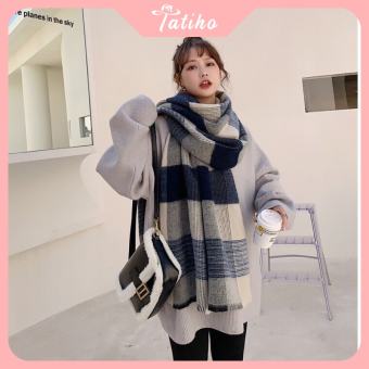 Khăn len quàng cổ nam nữ, Khăn Cashmere họa tiết caro ulzzang thời trang thu đông màu xanh đen - 70x200cm - Mã KLN20
