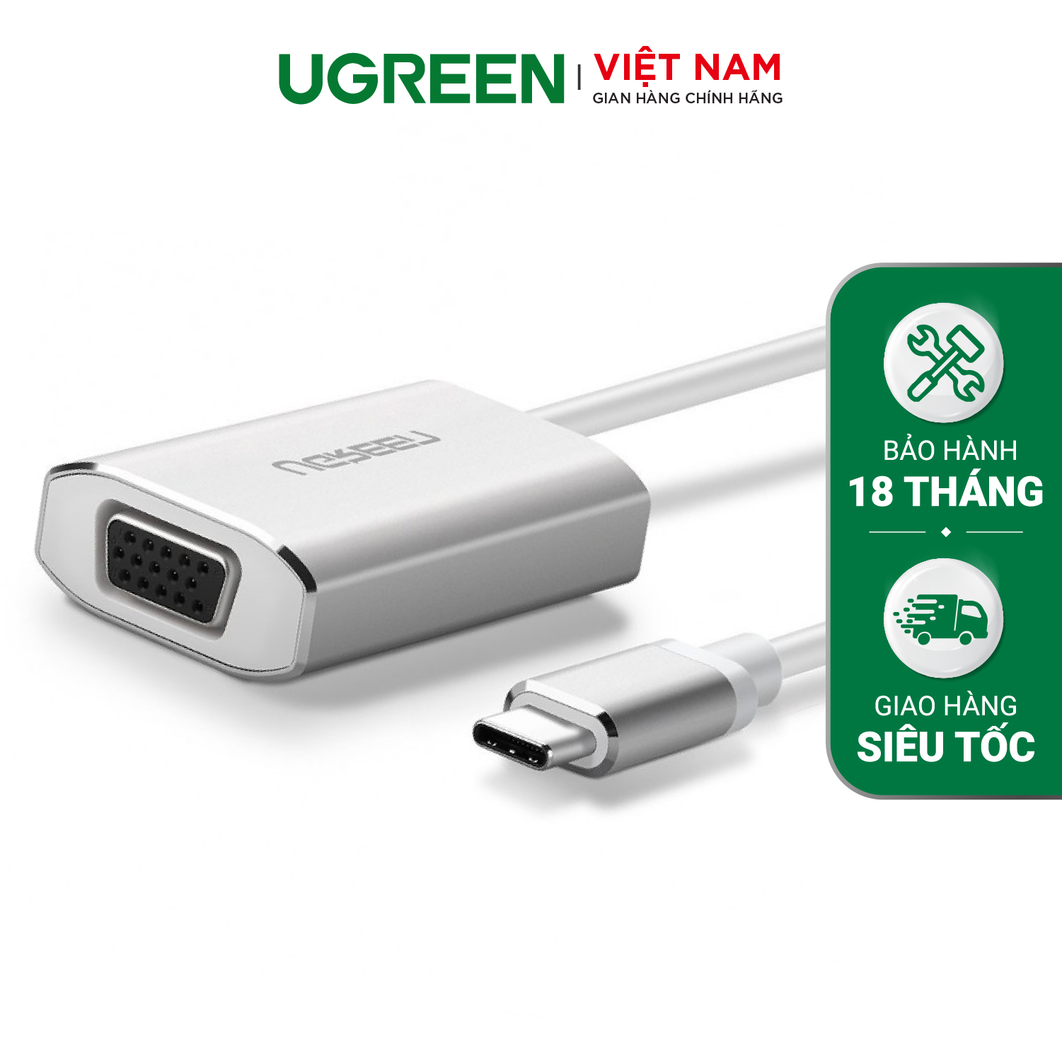 Cáp chuyển đổi type c sang vga ugreen cm114 hỗ trợ độ phân giải 1920x1080p/60hz - lõi đồng nguyên chất, truyền tải tín hiệu ổn định - hàng phân phối chính thức - bảo hành 18 tháng 1 đổi 1
