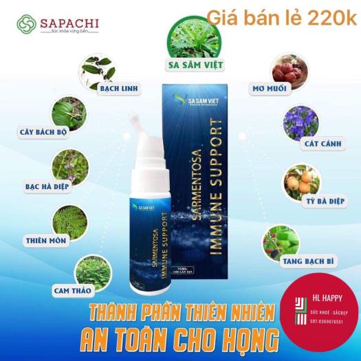 BỔ PHÊ HÓA ĐỜM-SARMENTOSA IMMUNE SUPPORT- Sa Sâm Việt -Dạng chai xịt 75ml (450 lần xịt ) dùng cho trẻ 1 tuổi trở lên e