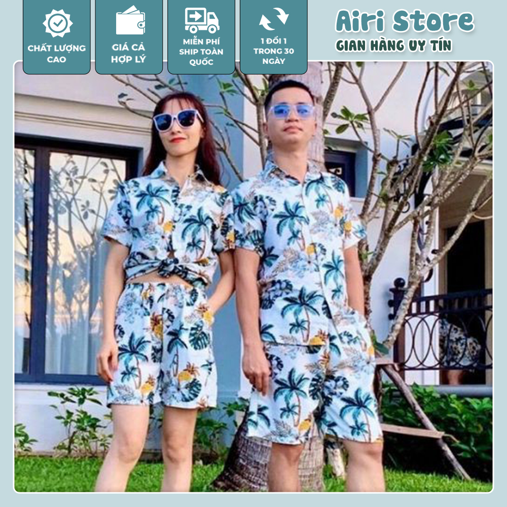 [FREESHIP] Bộ quần áo hoa sứ trắng đi biển vải kate Thái màu sắc tươi sáng đồng phục nhóm áo sơ mi trái cây hoa quả đi biển du lịch - Airi Store