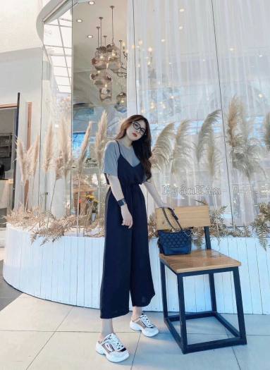 Sét Bộ Jum 2 Dây Cổ Yếm Quần Dài Ống Rộng & Áo Thun COTTON Phong Cách Cá Tính.Qc