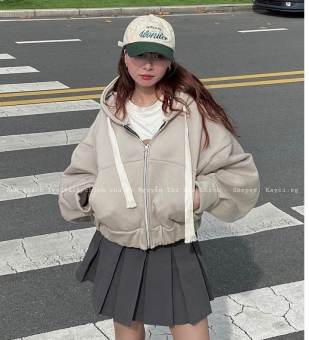 Áo Khoác  hoodie croptop dáng lửng nỉ dáng rộng tay bồng