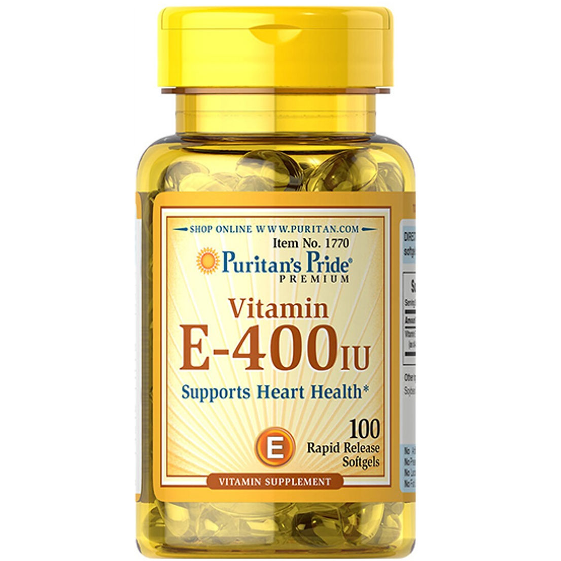 Viên uống dưỡng ẩm cho da, chống lão hóa da bổ sung - puritan's pride vitamin e 400iu 100 viên - date t04/2025