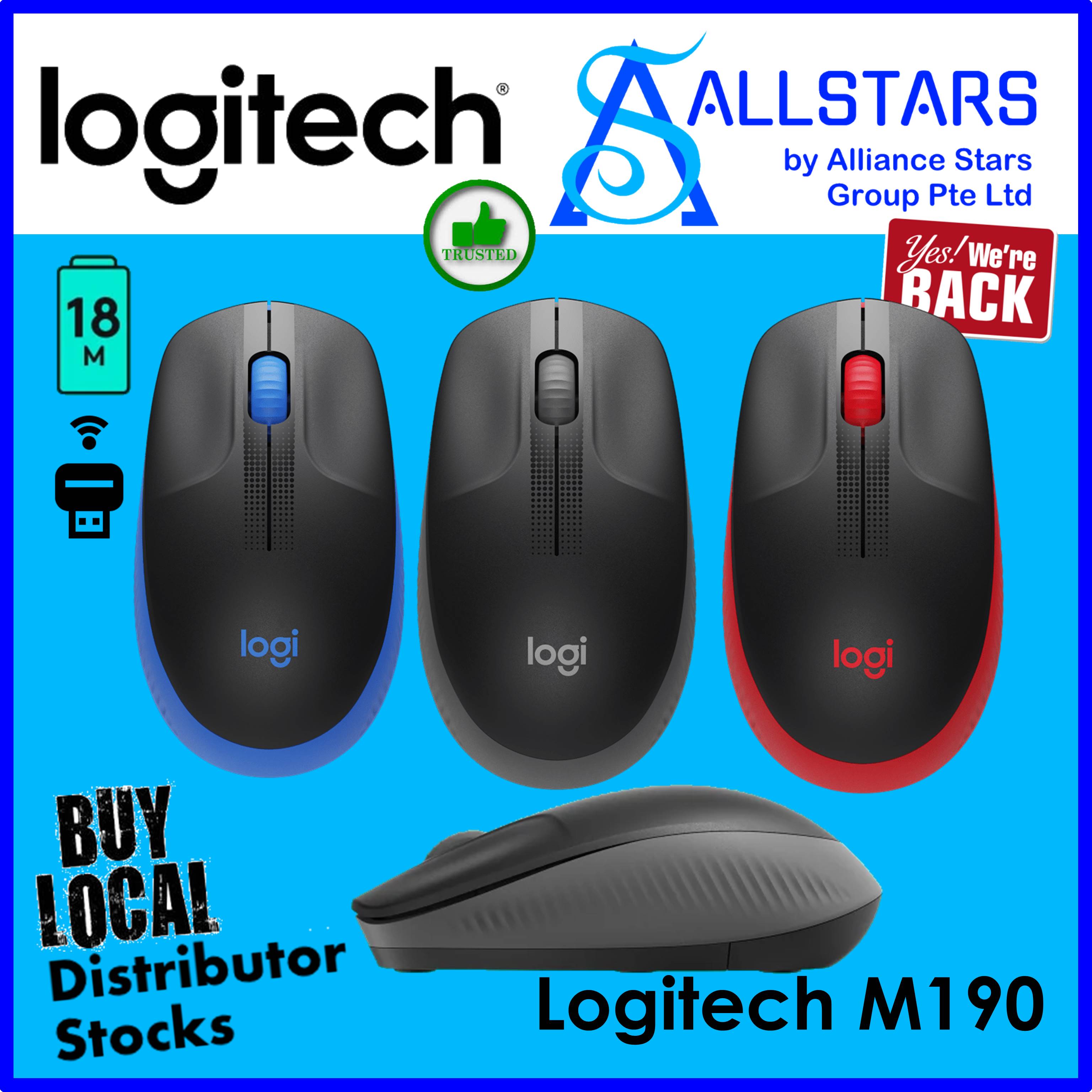 Logitech M190 Wireless Mouse Full Size Comfort Curve Design 1000Dpi Blue