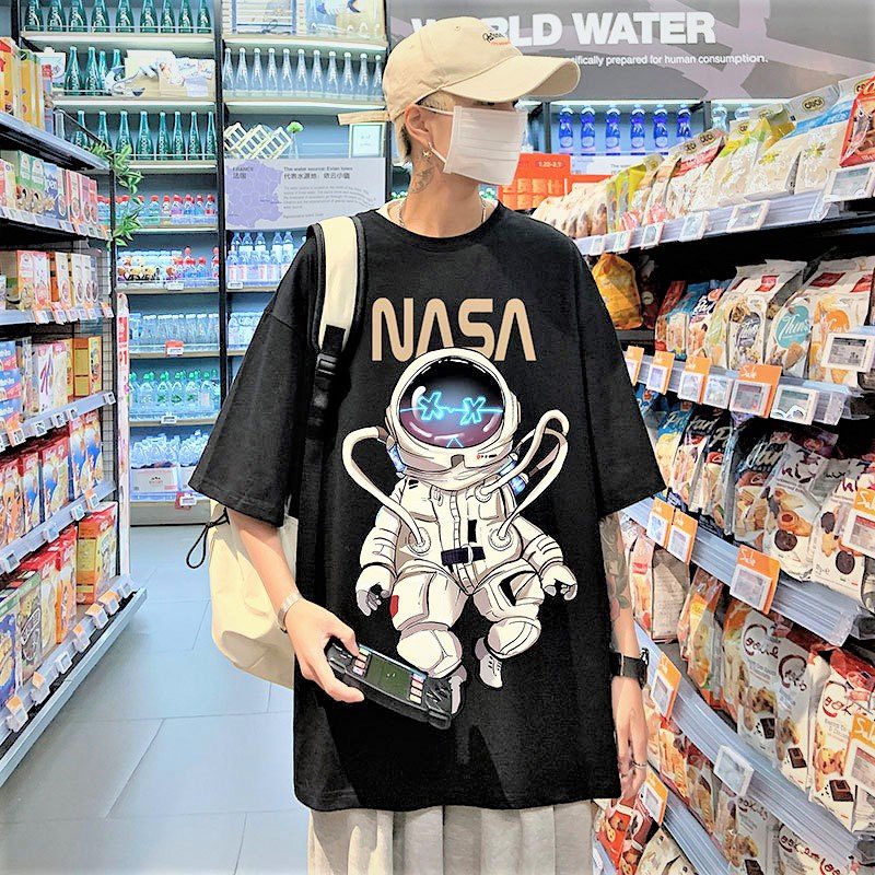 Áo thun tay lỡ form rộng unisex, áo phông unisex nam nữ form rộng tay lỡ phi hành gia nasa