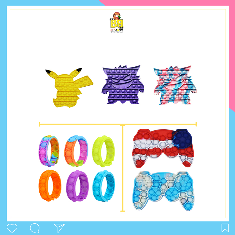 Pop it giá rẻ khổng lồ mini cute đồ chơi bóp bong bóng giảm stress hình pokemon tay cầm và vòng tay mới nhất