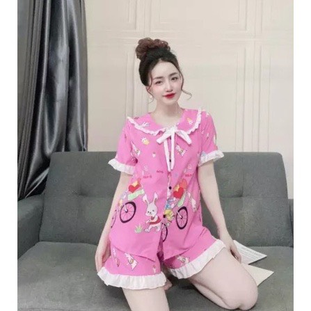 Đồ bộ pijama tay ngắn quần đùi lụa Hàn họa tiết siêu xinh