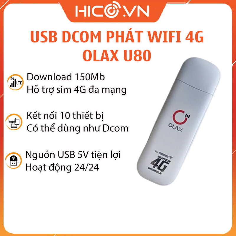 USB Phát Wifi 4G Olax U80 - Tốc Độ Lên Tới 150Mbps - Kết Nối 10 Thiết Bị, Sử dụng nguồn usb laptop, sạc dự phòng, sạc trên ô tô, sạc điện thoại