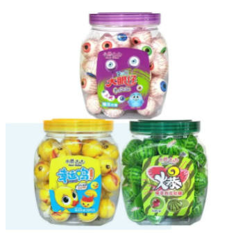 Kẹo dẻo có nhân hình con mắt/ dưa hấu/ dâu tâu/ con vịt/ đào/ Gấu trúc/ kẹo dẻo Halloween loại to 11grg