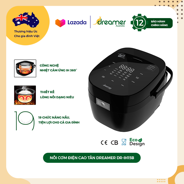 Nồi Cơm Điện Cao Tần 19 Chức Năng Nấu Dreamer DR-IH15B - Hàng Chính Hãng Úc, Menu Đa Dạng (nấu cơm, làm bánh,...), Tặng Kèm Bộ Phụ Kiện 3 Món - Bảo Hành 12 Tháng