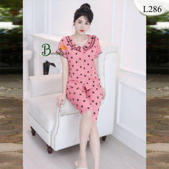 Đồ bộ nữ, Quần áo mặc nhà, mẫu lửng cổ sen vải đũi mềm mát ngày hè