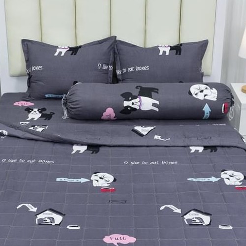 Bộ ga giường - 1 ga chun 2 áo gối nằm mẫu chó hello met 6 / met 8 csq
