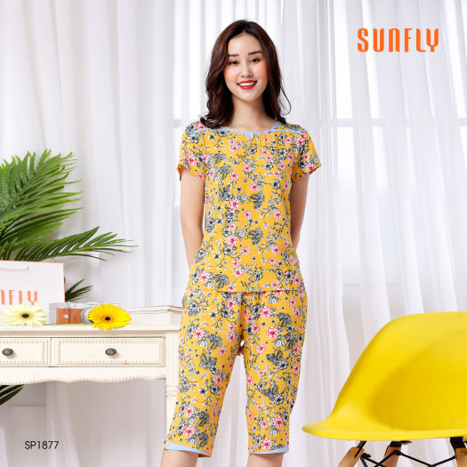 Sunfly Bộ đồ lanh mặc nhà Sunfly áo cộc, quần lửng SP1877