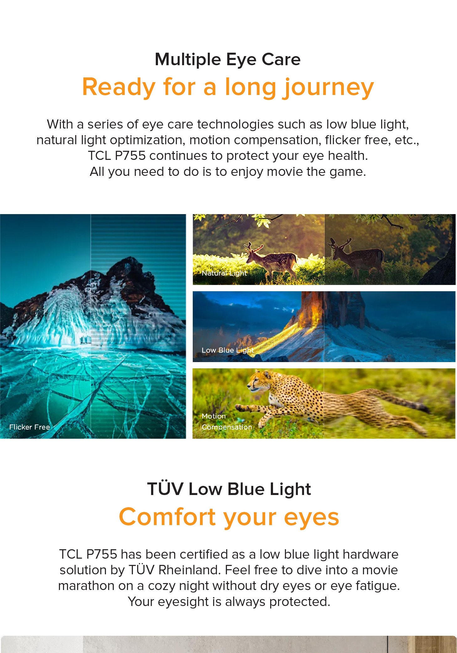 P755 4K-Fernseher 2024 55 65 Zoll | TCL Eye Care | 120Hz DLG | AI Smart Google TV | Dolby Atmos und Vision