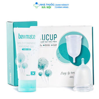 Bộ Cốc nguyệt san Beucup Siêu Mềm tặng kèm dung dịch vệ sinh và cốc tiệc trùng, 100% silicone Y Tế WACKER ĐỨC kháng khuẩn, Chuẩn FDA Hoa Kỳ