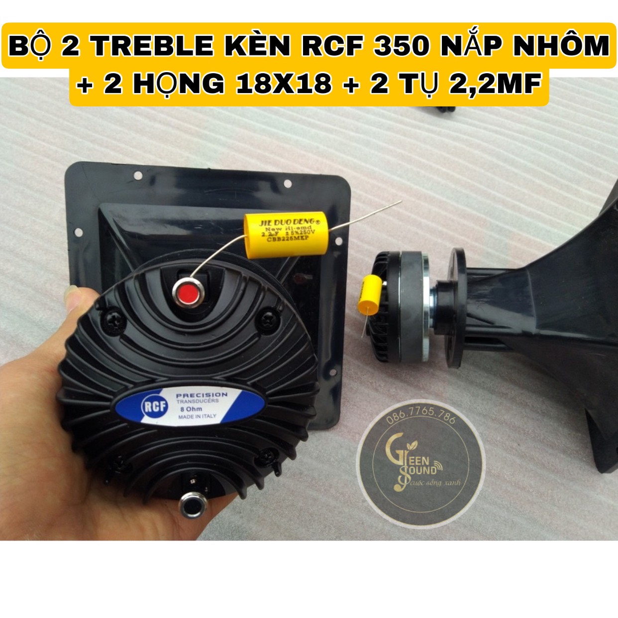 BỘ 2 TREBLE KÈN RCF 350 NẮP NHÔM + 2 HỌNG 18X18 + 2 TỤ 2,2MF