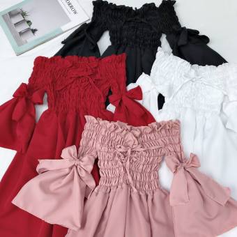 Đầm trễ vai thắt nơ tay