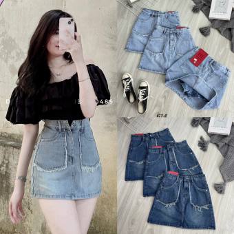 Chân váy jean nữ dáng chữ A Chân váy bò cạp cao chất jean đẹp