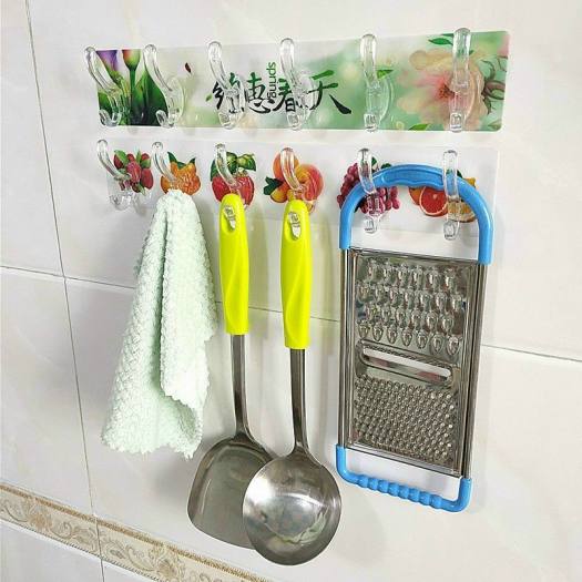 2 thanh dán tường trong suốt 6 móc làm móc treo quần áo, treo đồ phòng tắm..