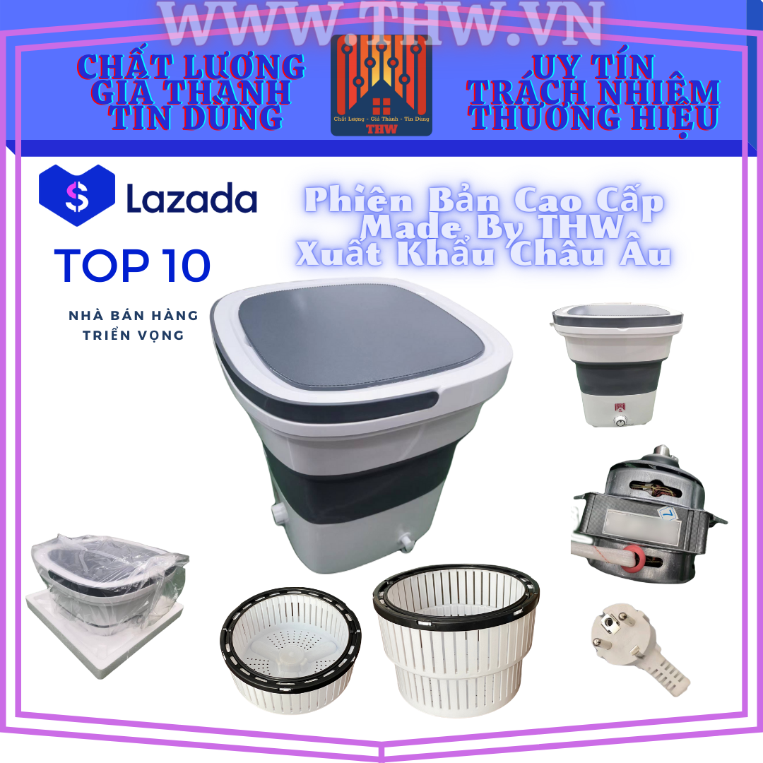 (Hoả Tốc) Máy giặt mini Chính hãng nhập khẩu kiểm định gấp gọn cao cấp bảo hành 1 năm Made By THW xuất khẩu Châu Âu