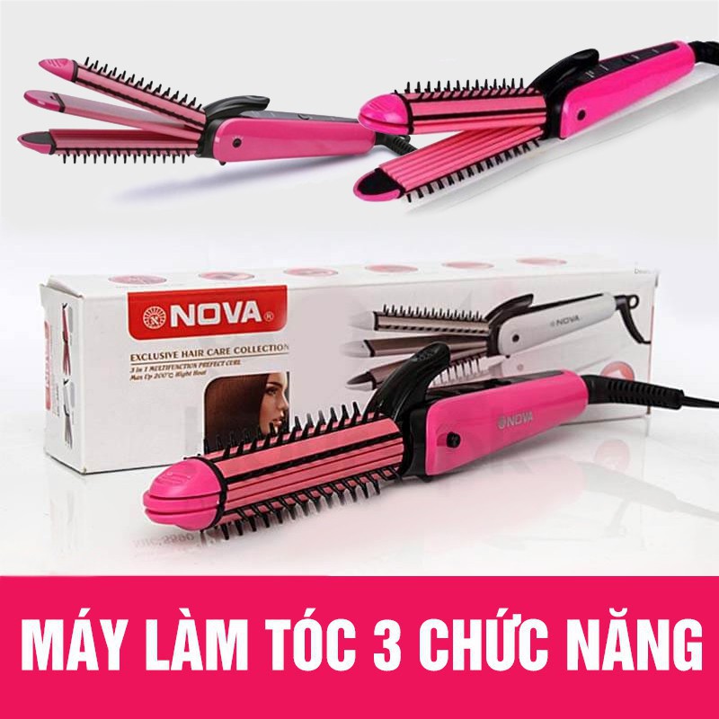 Máy Dập Xù, Lược Tạo Kiểu Tóc Nova 3 In 1, Ép Thẳng, Dập Xù, Làm xoăn, Tiện lợi, nhanh Chóng, ( Tặng Kẹp Phồng Tóc), Giúp Bạn Có Thể Tạo Nhiều Kiểu Tóc Dễ Dàng , Bảo hành Máy Uốn Duỗi Có Chỉnh Nhiệt Nova