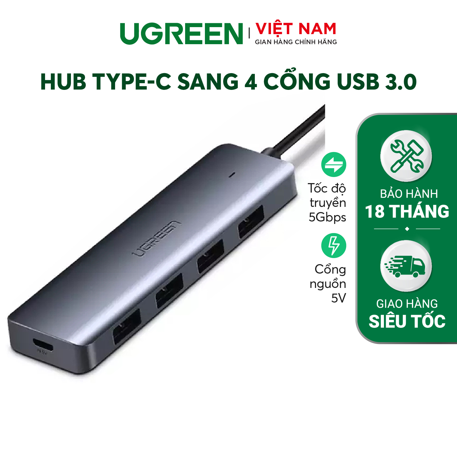Hub chuyển đổi USB USB type C sang 4 cổng USB 3.0 UGREEN CM219 CM136